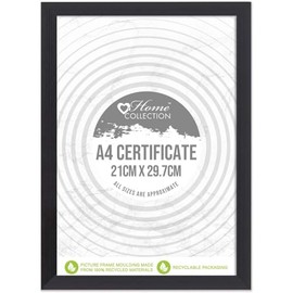 Home Collection Cambridge Range Stylish Black Wood Effect Photo Frame Table Stand & Wall Mounts to Display A4 Picture/Certificate