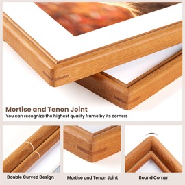 RICHFOCUS 4x6 Picture Frame, Natural Solid Teak Wood Picture Frame with High Tempered Glass, Handcrafted Rounded Corner 4 by 6 Wooden Frame Matted to 3x5 Photo for Wall & Tabletop Display