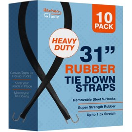 Rubber Bungee Cords with Hooks - 31 Inch 10 Pack - Heavy Duty Outdoor Flatbed Tarp Straps Bungie Tie Downs - Natural Rubber