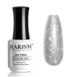 RARJSM Glitter Gel Nail Polish Platinum Silver Shiny Metallic Silver Diamond Gel Polish Sparkly Chunky Pigments Nail Gel Polish Soak off Led UV Curing Required for Nail Art Salon Manicure Christmas