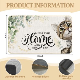 WARDOS Funny Cat Welcome Mat, Christian Door Mat Bless This Home and All Who Enter Door Mat for Front Door Indoor Outdoor Entrance Porch, Cute Tabby Cat Doormat Bath Mats, 17x30 Inches