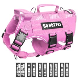 WINSEE Mesh Dog Harness with 10 Pet Patches for Large Service Dog in Training, Breathable Tactical Molle Vest with Double Handle, Reflective Military Pet Vest for Walking Hiking