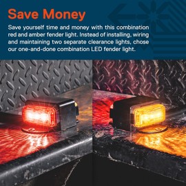 TRUE MODS 2pc 7" Amber + Red LED Trailer Fender Light Set [DOT Approved] [SAE P2] [IP67 Waterproof] Surface Mount Clearance Marker Lamp for Boat Enclosed Utility Cargo Trailer Hauler Car Truck