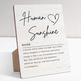 Human Sunshine Definition Farmhouse Wood Sign with Stand for Women's and Men's Desk - Inspirational and Positive Office Decor with Rustic Charm and Encouragement for Home or Office Shelf