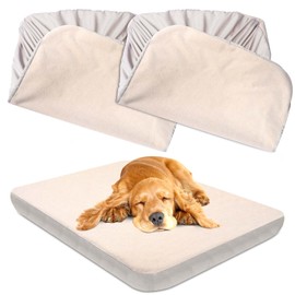 Dog Bed Covers Replacement Washable 100% Waterproof Dog Bed Cover 2 Pack Soft Noiseless Dog Bed Sheets for Dog Bed/pet Bed, 42" x 28" Beige
