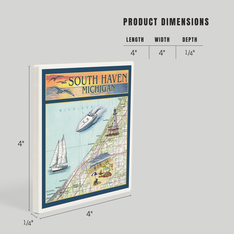 South Haven, Michigan, Nautical Chart (Absorbent Ceramic Coaster, Single, Cork