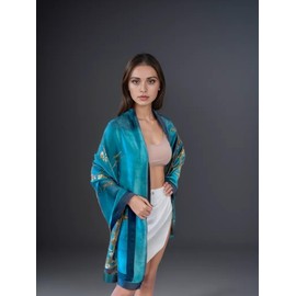 LA FERANI Silk Scarf White Black Classic Neckerchief Silk Summer Scarf Formal Occasions Cloth Beach Towel Wrap Scarf Lightweight 180 x 90 cm Silk Scarf Gift for Her Woman, Model 1