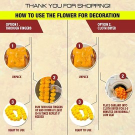 KRATI EXPORTS Artificial Marigold Garland for Decoration 5 feet Marigold Strands for Diwali Decoration Day of Dead Decorations Dia de Los Muertos Christmas Garlands (Lemon & Dark Orange)