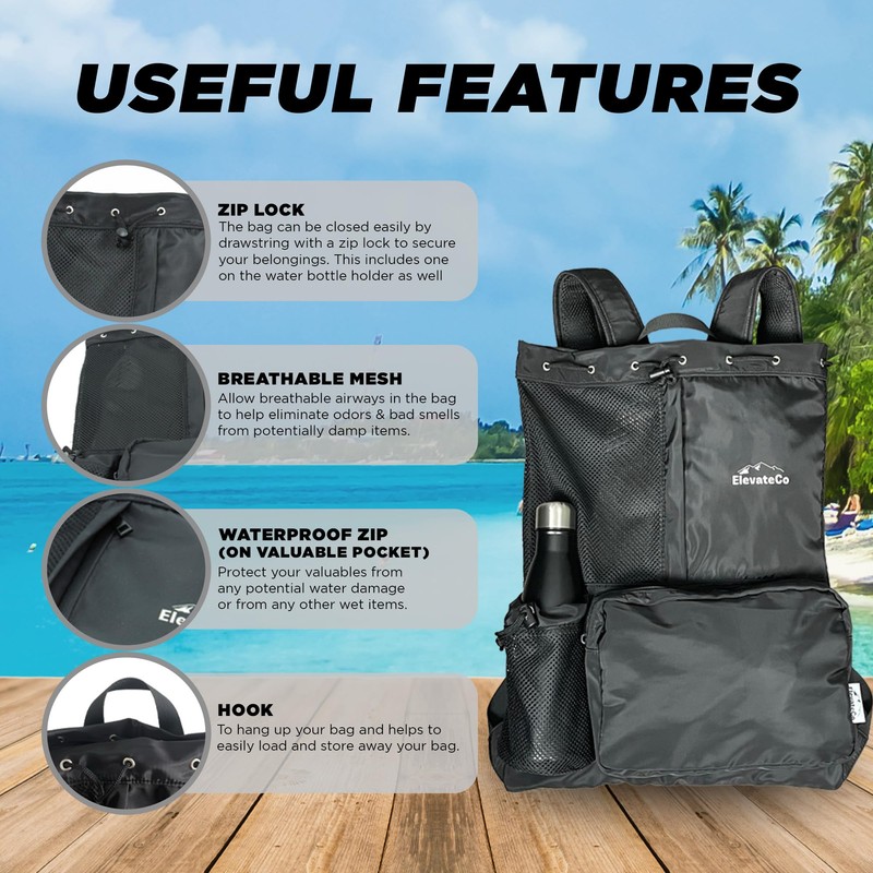 ElevateCo Swim Bag Mesh Drawstring Backpack with Wet Pocket for