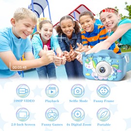 Anesky Kids Camera, Toy Camera for 3 4 5 6 7 8 9 10 11 12 Year Old Girls/Boys, Kids Digital Camera for Toddler with Video, Selfie Mode, Best Birthday Gifts Camera for Kids with 32GB Card - Blue