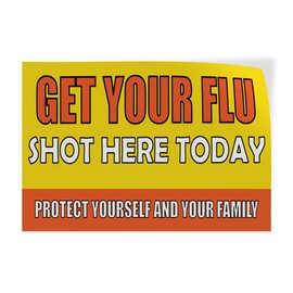 Decal Sticker Multiple Sizes Get Your Flu Shot Here Health Care flu Outdoor Store Sign Orange - 7inx5in, One Sticker