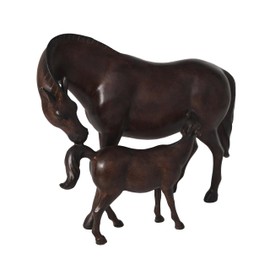 Deco 79 Polystone Horse Decorative Sculpture Home Decor Statue with Mom and Baby, Accent Figurine 16" x 6" x 12", Dark Brown