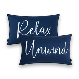 Hofdeco Porch Patio Indoor Outdoor Lumbar Pillow Cover ONLY for Backyard, Couch, Sofa, Navy Blue Relax Unwind, 12x20, Set 03-0411-D 0