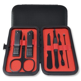 COLORBIRD ネイルケアセット 爪切り ネイルケア 爪やすり 甘皮処理 眉毛 ハサミ 毛抜き 耳かき BLACK RED (7-RED)