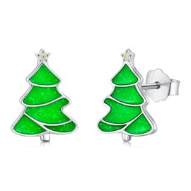 Christmas Earrings 925 Sterling Silver Christmas Tree Earrings Holiday Christmas Jewellery Gifts for Women Girls, Silver