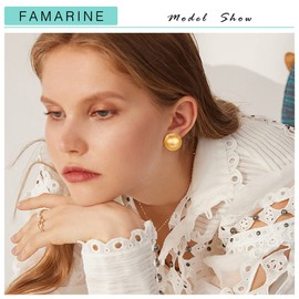 FAMARINE Gold Ball Clip on Earrings for Women Brushed Finish Small Clip Earrings Gift