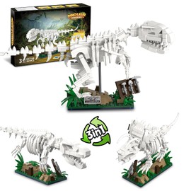 Dinosaur Fossil Building Blocks Set, 447PCS 3D Skeleton Model Kit - 3 in 1 Creator Set - (T-Rex/Triceratops/Mosasaurus), Jungle Scene STEM Construction Toy, Birthday Gift for Boys Girls Kids 8-12