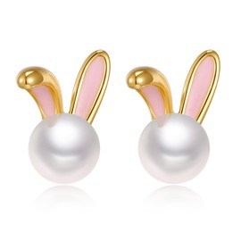 Yeomju Easter Rabbit Pearl Earrings Dainty Zircon Stud Bunny Carrots Sweet Jewellery Gifts