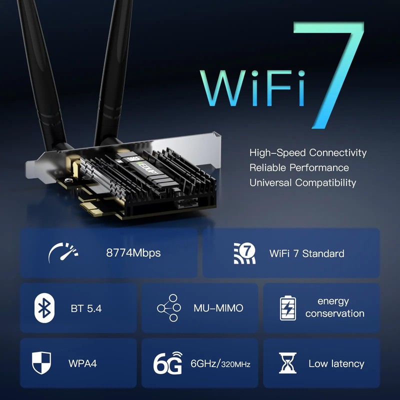 Wi-Fi 7 Bluetooth 5.4 PCIe Wifi Adapter Network Card with