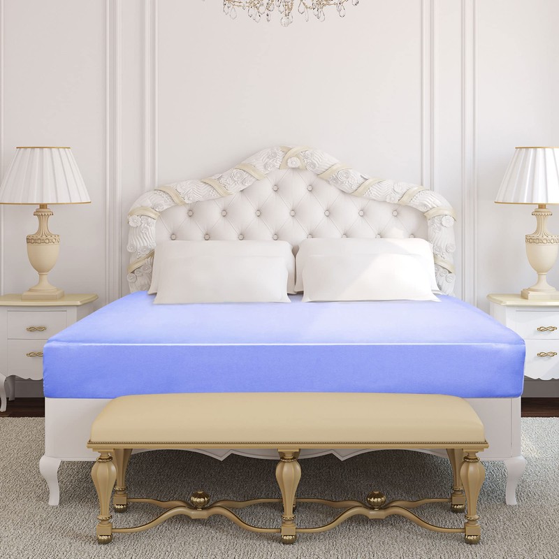 sourcing map Satin Fitted Sheet, Solid Silky 12" Deep Pocket