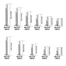 Pack of 440 M4.2 M4.8 self-tapping screws, metal screws, self-drilling screws, stainless steel screws, Phillips drilling screws, countersunk screws with Phillips flat head screw