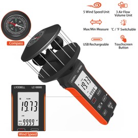 LYCEBELL Digital Anemometer Handheld Wind Speed Meter 360° Wind Measurement LC-5000G Anemometers High Accuracy Sensor with Large Screen Rechargeable Touch Buttons for Shooting Sailing