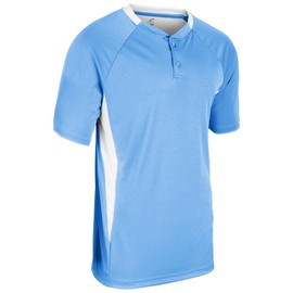Champro Clean Up 2 Button Baseball/Softball Jersey, Adult Medium, Light Blue, White