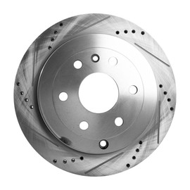 KarParts360 For Chevy Traverse 2009-2017 Brake Disc Driver Or Passenger Side | Rear | Single Piece | Natural | Cross-drilled and Slotted | 13.03 Inches Diameter | Vented | 6 Lugs | For 41233, 55151