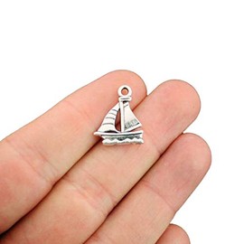Bohemian Findings BULK 40 Sailboat Charms Antique Silver Tone Yacht Style 2 Sided - SC2695