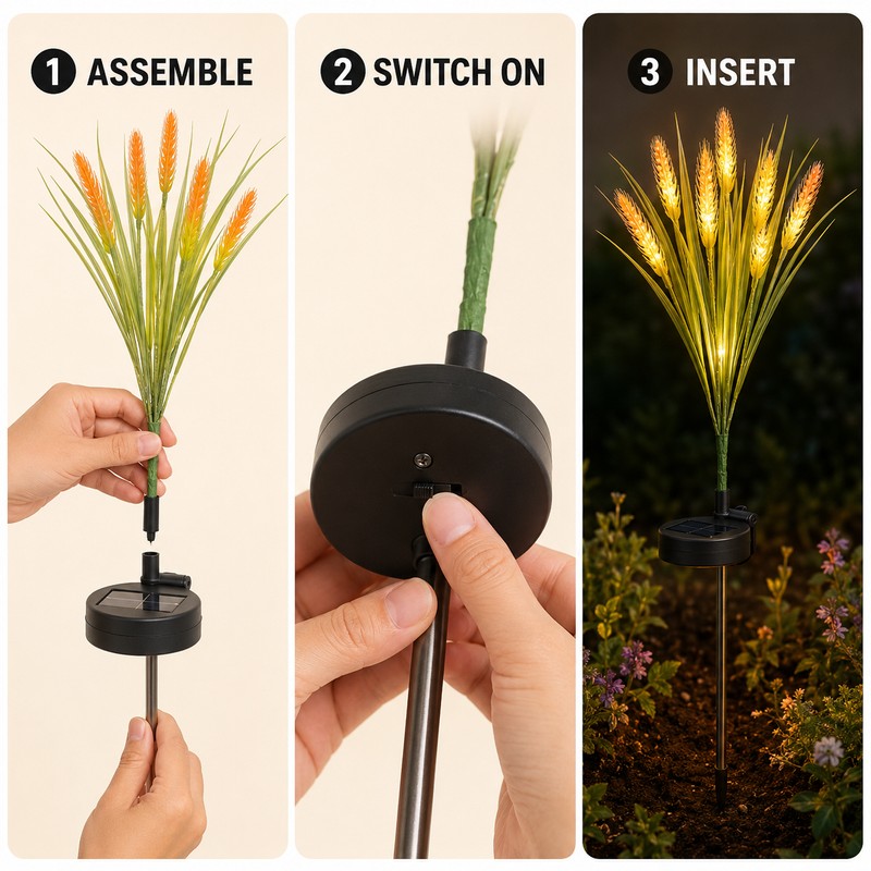 7-Head Solar Wheat Ear Garden Light, Warm White LED Outdoor