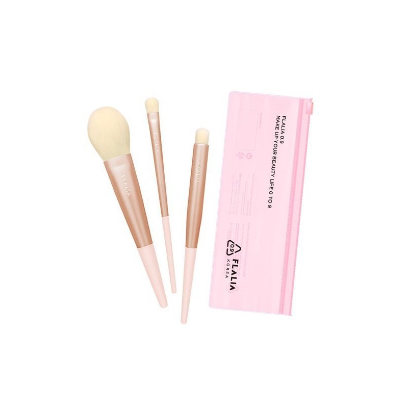 Fleria 로즈라떼 3종 브러쉬세트(핑크 지퍼파우치 포함) Rose Latte 3-Piece Brush
