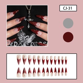 Press on Almond Nails-24Pcs Artificial French Tips Fake Nails with Heart Designs Heart Glossy Full Cover Medium Acrylic Reusable False Nails Glue Stick on Fingernails for Women Girls