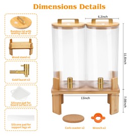 1.5 Gallon Glass Drink Dispensers for Parties, 2 PCS Beverage Dispenser With Wood Stand,Vertical Stripes Glass Lemonade Dispenser with Airtight Valve and Stainless Steel Spigot for Lemonade,Juice, Tea