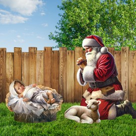Qunclay Set of 2 Outdoor Christmas Nativity 33 x 24 Kneeling Santa 16.5 x 20.5 The Birth of The Holy Infant Nativity Scene Decor for Christmas Decorations Outdoor Yard Decor