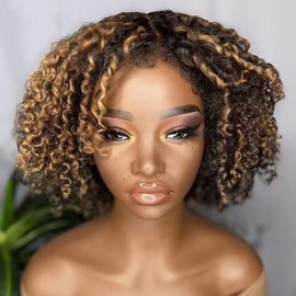 4C Hairline Edge Baby Hair Curly Bob Wig 13x4 HD Invisible Lace Front Human Hair Wigs For Women Remy Branzilian Glueless Lace Bleached Knots Wigs 150 Density Ombre Colored Kinky Curly Wig Pre Plucked