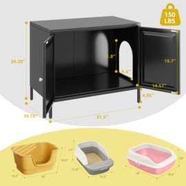 Aobabo Cat Litter Box Enclosure, Metal Cat Washroom Furniture with Barn Door, Pet House, Fit Most of Litter Box, Black, Assembly Required