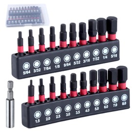 LEONTOOL 20pcs Hex Head Allen Key Drill Bit Set with 1/4" Bit Holder Metric and SAE Magnetic Hex Shank Drill Bit Set with Storage Case S2 Alloy Steel 1" Long