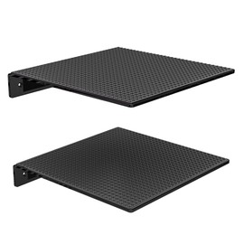 GALVANOX Display Shelves for Toy Building Bricks, Wall Mounted Floating Shelf with 10" Inch Black Removable Baseplate (2 Pack)