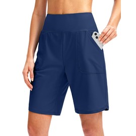 Viodia Women's 9" Long Swim Board Shorts with Pockets High Waisted Beach Swimsuits Knee Length Short for Women with Liner Ocean Blue