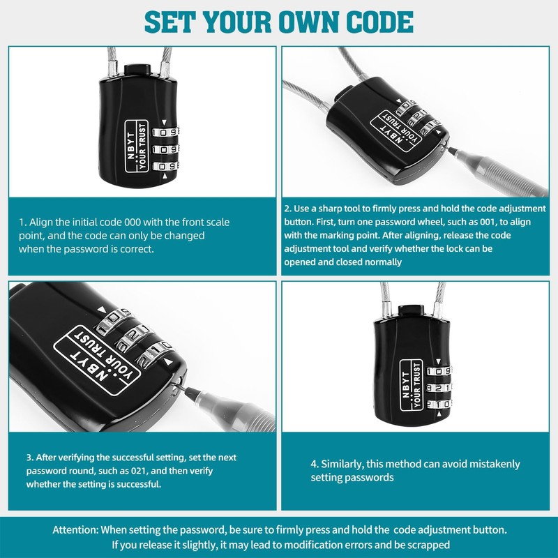 Lawnize Wire Rope Cable Lock with Combinations,Resettable Code,Zinc Alloy,Helmet Lock