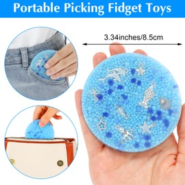 Ptwola Skin Picking Fidget Toys, Non-Sticky Silicone Sensory Picking Pocket Pad 8.5cm Portable Reusable Relax Anxiety Toy Easter Basket Stuffers for Adult Pick Dig Peel(Blue Ocean)