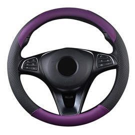 SFONIA Car Steering Wheel Cover Steering Wheel Protection Steering Wheel Cover PU Leather Universal 37-38 cm/15 Inch Non-Slip Breathable Durable (Purple)