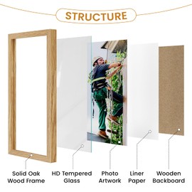9x18 Picture Frame Oak Wood,9"x18" Natural Oak Color Wooden Frames with Tempered Glass,18x9 inch Wall Gallery Poster Frame with No Mat,9 by 18 Frames Horizontal and Vertical for Wall Mounting