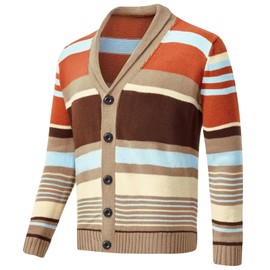 Snullo Men's Casual Cardigan Sweater Long Sleeve Striped V Neck Button Down Cable Knitted Sweaters