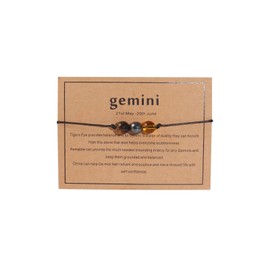 Caiyao 12Constellation Natural Stone Bead Chakra Bracelet Women Men Adjustable Braide String Rope Zodiac Crystal Cord Gemstone Bracelet Yoga Meditation Jewelry Gift-Q Gemini-1