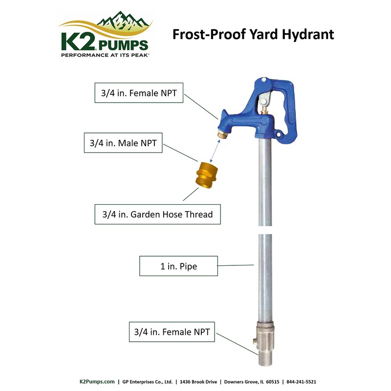 K2 Pumps LF 2' FP Yard Hydrant; L 4.25', Bury