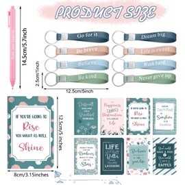 PerKoop 48 Pcs Inspirational Gifts Bulk Motivational Notepads Ballpoint Pens Keychains Set Classic Notebook Journal Lined for Teachers School Office Party Favor Supplies