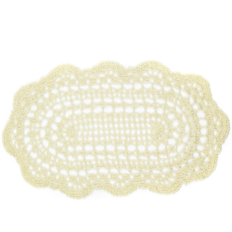 kilofly Crochet Cotton Lace Placemats Doilies 4pc, Oval, Beige, 7.8