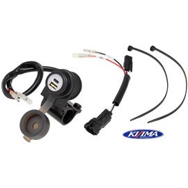 Kijima 304-6307 Motorcycle Parts, USB Power Supply Port Kit, Type-A/Type-C Twin Ports, Supports Rapid Charging (QC3/PD) Compatible with DC12V-24V, 18W, Clamp Included