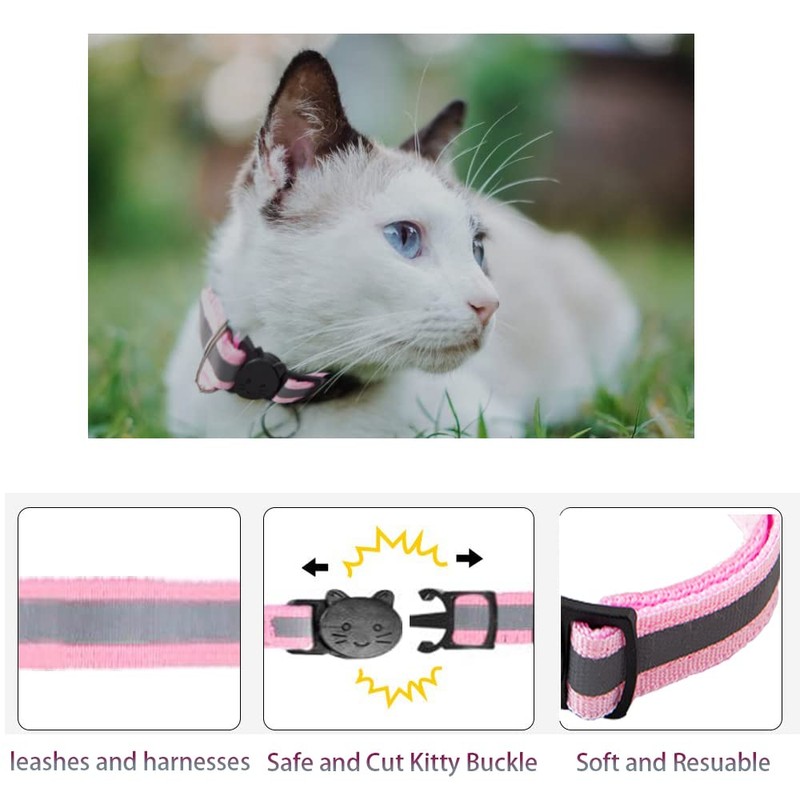Pack of 4 Cat Collars with Safety Clasp, Adjustable Reflective
